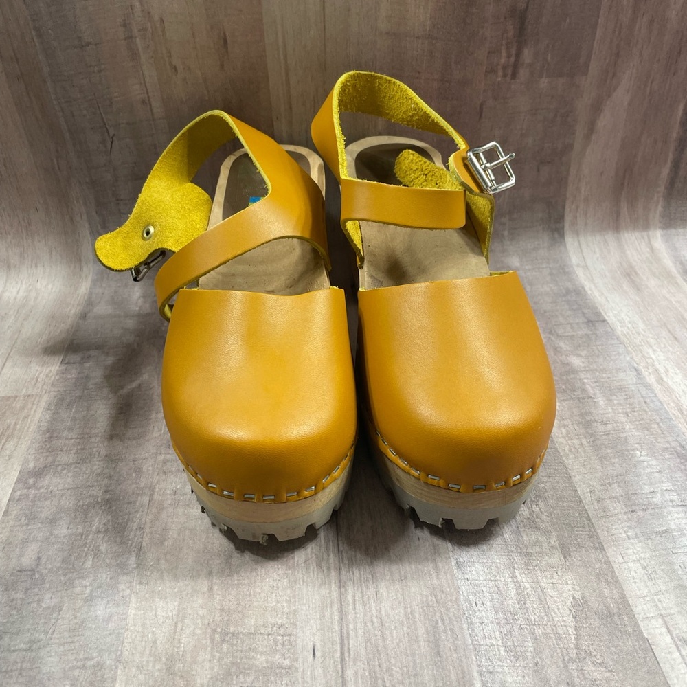 MIA mustard gold clogs